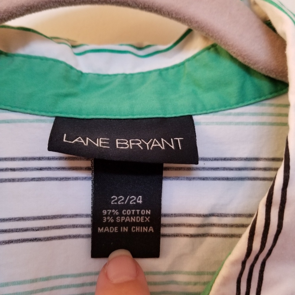 Lane Bryant 22/24 Green/Black Striped Blouse - Picture 3 of 5